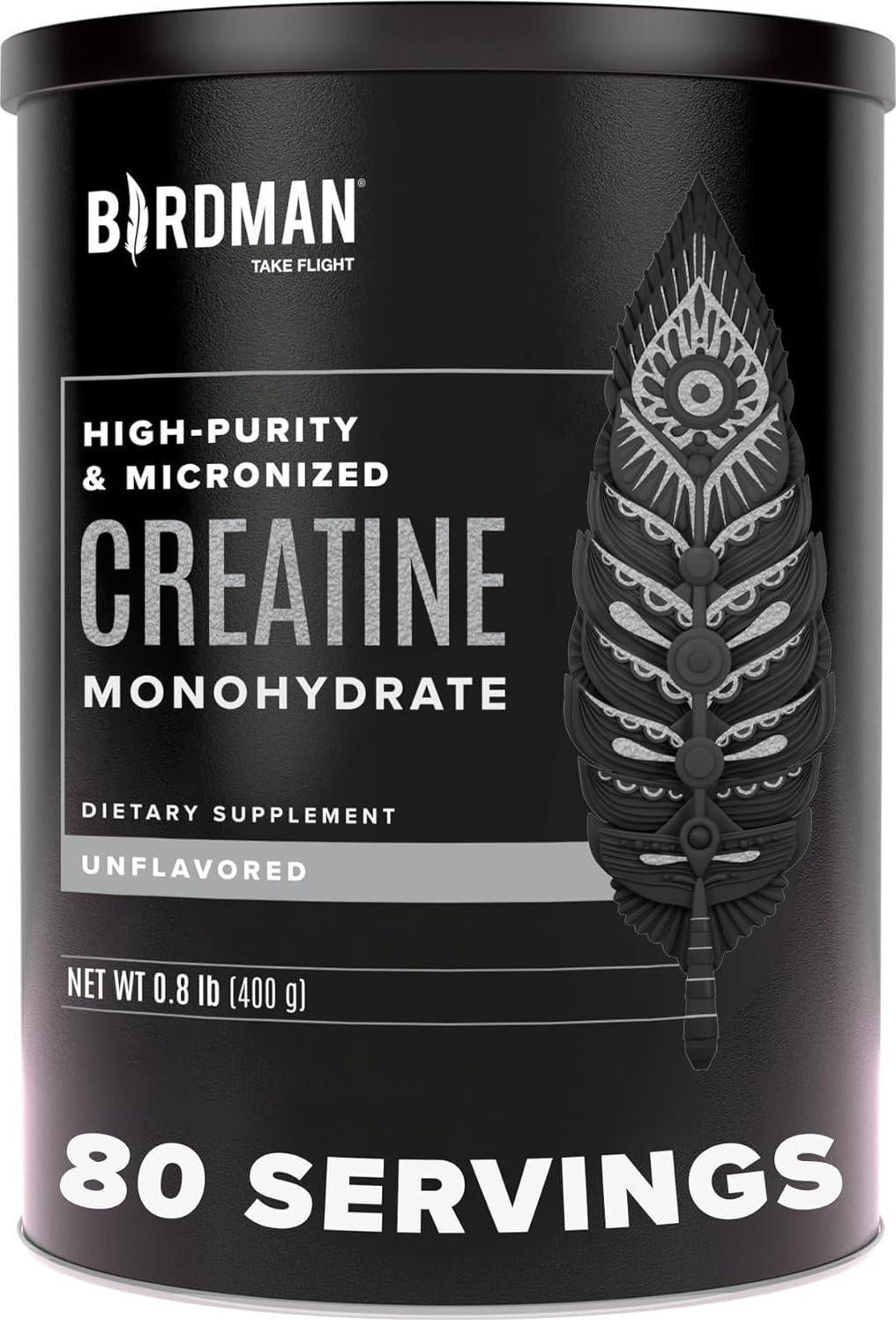BIRDMAN Micronized Creatine Monohydrate Powder, Organic, Muscle Recovery, Caffei